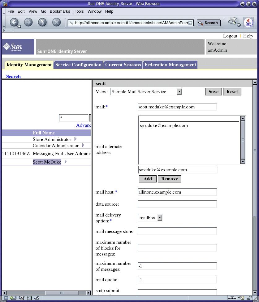 Provisioning a Sample End User 8. In the right pane, open the View menu and choose Sample Mail Server Service.