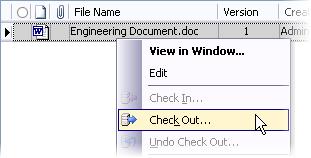 Procedure: Editing a File Using Vault Explorer The following steps show how to check out and edit a file using Vault Explorer. 1. Right-click the file to be edited. Click Edit. 2.