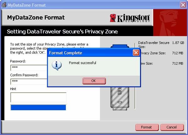 8. A formatting progress bar is displayed (Figure 5) while DataTraveler Secure is formatted.