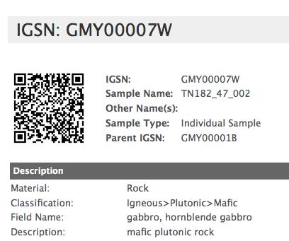 Samples: Use IGSN s International Geo Sample Number: http://www.geosamples.