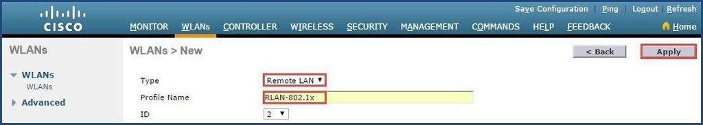 Step 3 From the General tab, enable the RLAN by clickingon the Enabled