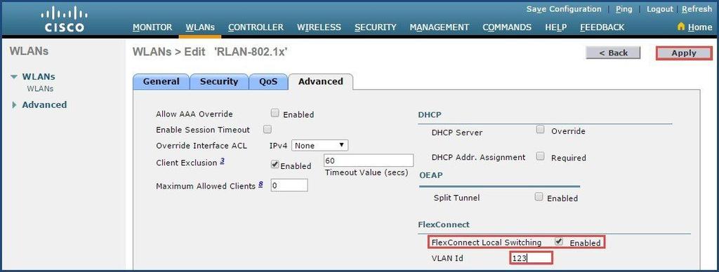 Configuring RADIUS server on WLC is not shown as part of this configuration.