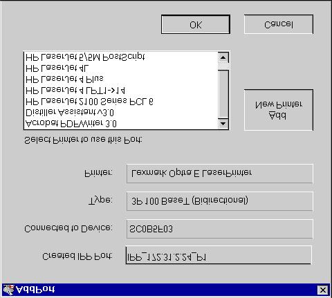 Figure 18: Select Printer for IPP Port 6. Either select an existing printer to use the new port, and click OK. OR Click the Add New Printer button to create a new printer to use the IPP port.