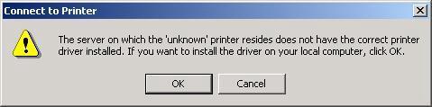 Figure 20: Windows 2000: No printer driver 5. Click "OK", and then select the printer manufacturer and model to match the printer connected to the port on the IPP Server. 6.