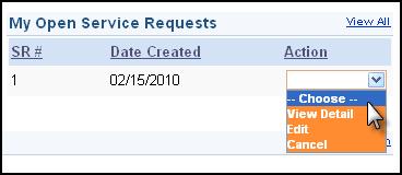 Page 11 Reviewing, Cancelling, and Editing Existing Service Requests You can view your service requests in the My Account screen. You can also review, cancel, and edit the existing service requests.