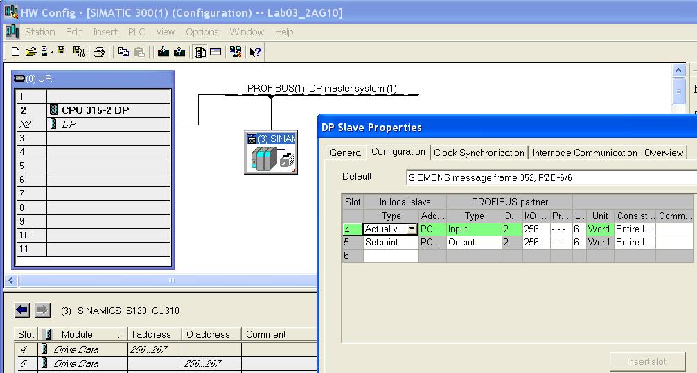 Drive ES Simatic interrogates the Hardware configuration and automatically identifies the PROFIBUS slave addresses and