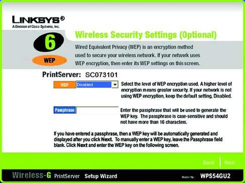 9. The Wireless Security Settings screen, shown in Figure 4-8, will appear.