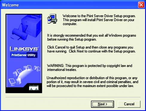 4. The Welcome screen of the driver installation program, Figure 5-2, will appear first. Click Cancel to quit the setup program and then close the open programs.