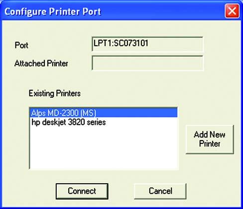 5. The Configure Printer Port screen will appear, as shown in Figure 5-8. Your installed printer(s) will appear in the field.