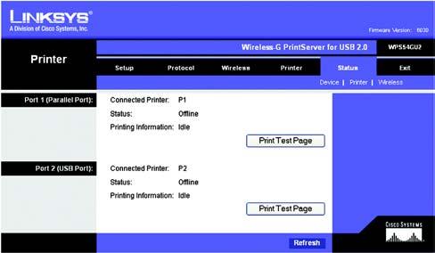 Figure 6-11: Status Tab - Device The Status Tab - Printer The Printer tab allows you to view information about the Printers. No values can be changed on this screen.