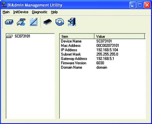 The Bi-Admin Management Utility The Bi-Admin Management Utility screen will appear next. Any hardware found on the network will appear on the left-hand side of the screen, as shown in Figure 8-7.