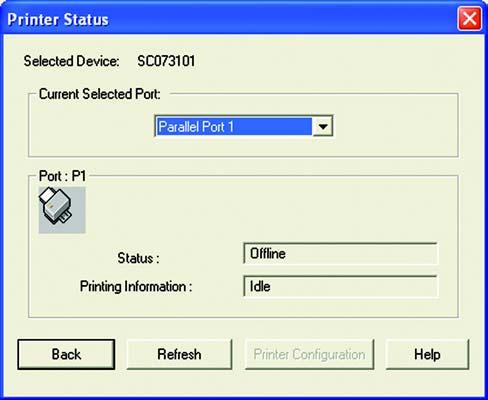 Printer Status. This option allows you to view the printer status, as well as set port and printer parameters. If you click this option, a Verify Password screen will appear.