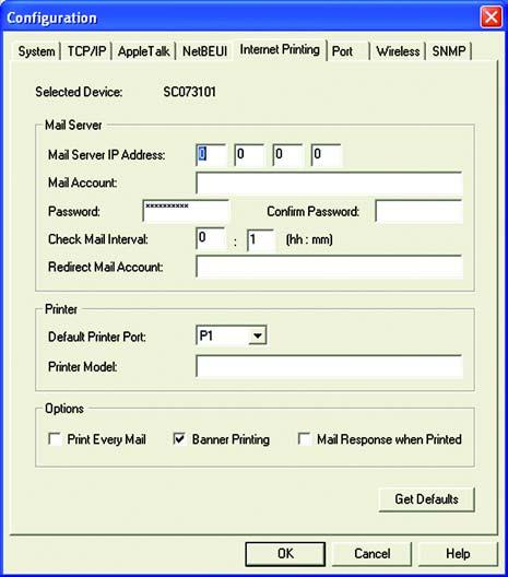 Internet Printing (Figure 8-16) Mail Server. Enter the address of your mail server in the Mail Server IP Address fields. (This value must be a fixed IP address.