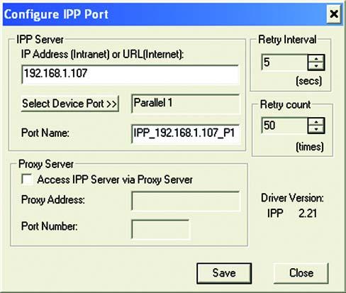 Changing the IPP Port Settings After the IPP port is created, you can reach the Configure IPP Port screen by performing these steps: 1. Open the Printers folder (Start => Settings => Printers). 2.
