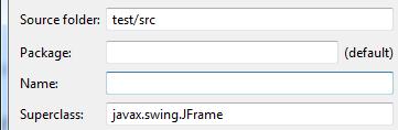 Add a JFrame to your project using New -> Other -> WindowBuilder -> Swing Designer -> JFrame 3. Choose a package and class name 4.