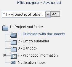 10 Selecting a folder To select a folder, click its name or icon. The selected folder has a highlighted name and an open folder icon (see "Subfolder with documents" in picture above).
