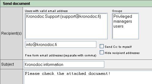 45 13.2 Circulation Circulation lets you instantaneously forward document(s) or folder(s) to other Kronodoc users or user groups through email.