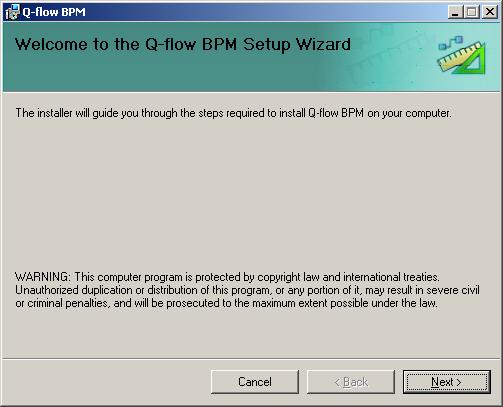 Figure 46 Business Process Modeler installer 2. In the second screen (Figure 47Figure 47), specify the folder into which you wish to install the tool.