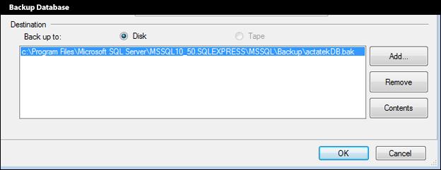 .. Back Up Database window will now appear and by default, the setting is set to backup the database in full.