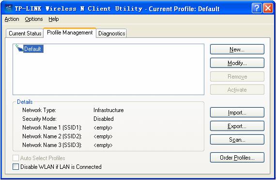 3.2 Profile Management Click the Profile Management tab of the 11NWCU and the next screen will appear (shown in Figure 3-2).