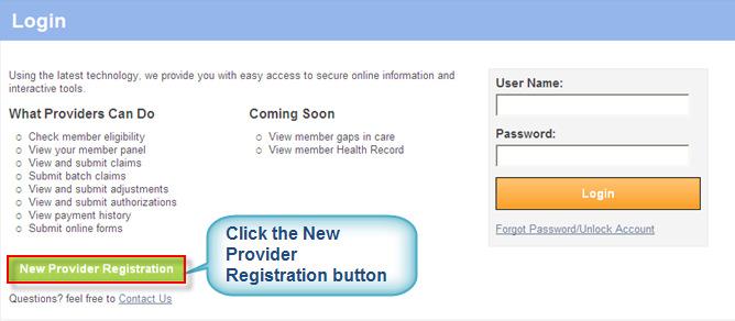 Registration A user account is required to access the Provider Secure area.