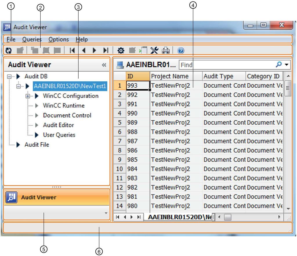 - Documentation 3.4 Audit basics Layout The Audit Viewer has the following layout: 1 2 3 4 5 6 Menu bar: The menu bar contains commands to perform special functions in the Audit Viewer.
