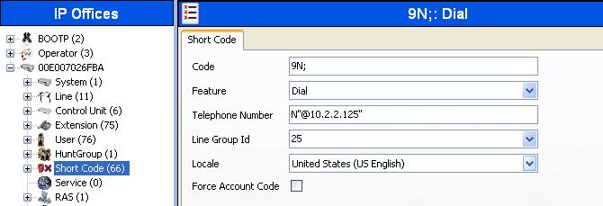 4.5. Short Code Define a short code to route outbound traffic to the SIP line. To create a short code, right-click on Short Code in the Navigation Pane and select New.