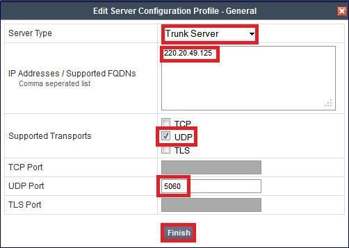 For Interworking Profile drop down list, select WS_Sonus as defined in Section 7.2.