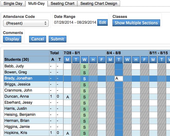 Click the individual student's cell t assign that cde Creating a Seating Chart Use the seating chart feature t cnfigure a chart that matches yur classrm.