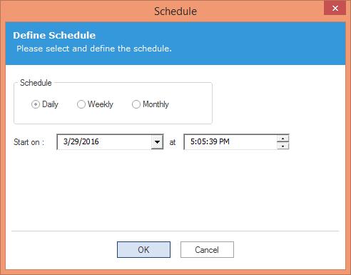 It contains the following options. Figure 11: Options to schedule the scan Daily: Select this option to scan the folders on a daily basis for updating the permissions.