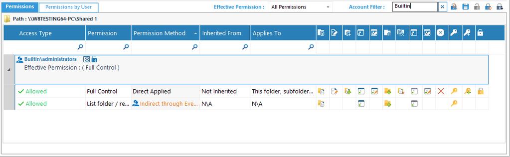 Here, only the permissions of the users are displayed. Figure 23: Permission By User Report of "Shared 1" folder 3.