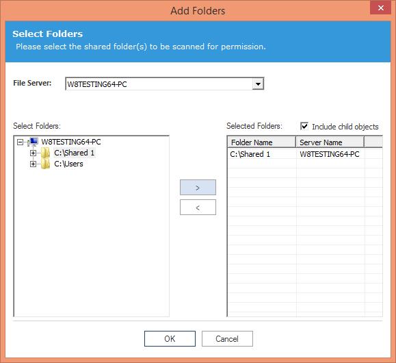 Figure 8: Add Folders in a Data Set b. Select the File Server from the drop-down menu. It lists the folders in the left column "File Server folders".