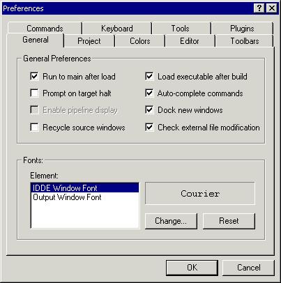 Exercise One: Building and Running a C Program 5. From the Settings menu, choose Preferences to open the Preferences dialog box, shown in Figure 2-3. Figure 2-3. Preferences Dialog Box 6.