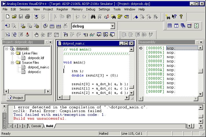 Tutorial The editor window in Figure 2-5 shows that the integer variable declaration int has been misspelled as itn. Figure 2-5. Output Window and Editor Window 3.