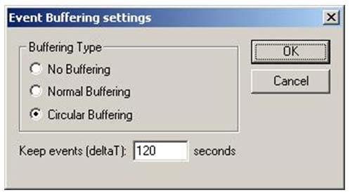 Under Buffering Type, click Circular Buffering and set the parameter Keep events (deltat).