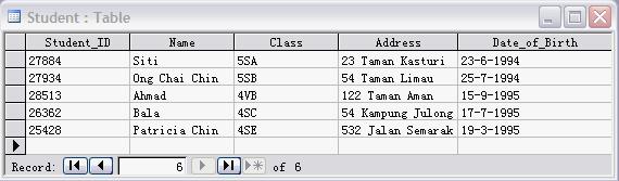30 Figure 10 below shows two tables created in the Student Information System at SMK Tanjung Tiga. Rajah 10 di bawah menunjukkan dua jadual yang dibina dalam Sistem Maklumat Murid di SMK Tanjung Tiga.