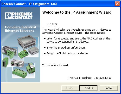 IP Address Assignment With IPAssign.exe Step 1: Download and Execute Program On the Internet, select the link www.download.phoenixcontact.com.