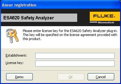 Getting Started Installing the ESA620 Plug-In 2 Note The license key dialog box shown in Figure 2-2 appears at startup if a license key has not yet been entered for the Plug-In. Figure 2-2. Ansur Registration Screen - License Key gex03.