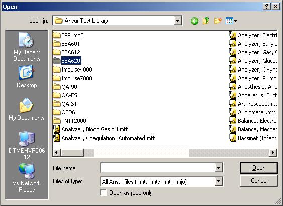 Ansur ESA620 Users Manual Figure 3-2. Browsing the Ansur Test Library gex10.jpg 3.