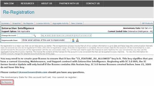 Re-Registration page appears.