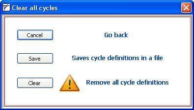 Button Clear all cycles. (1) Figure 9: Clear All Cycles Figure 10: Clear All Cycles Options After clicking on this button, a safety query will pop up (see Figure 10).