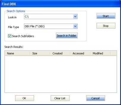 Search DBX Files To search for DBX file, Click Find DBX button in Select DBX File dialog box.