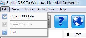 Menus File Open DBX File Use this option to select.dbx file, identity folder Save DBX File Use this option to save converted mails after scanning.