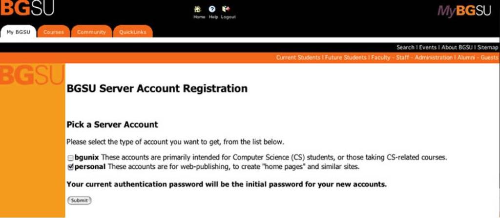 Log onto your MyBGSU Account. 2. Scroll to the bottom of the page to find the My Computer Accounts box (Fig. 1). 3. Click the Add Server Account button. 4.
