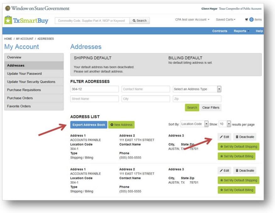Addresses page As the TSB superuser, you have additional functions on the Addresses page.