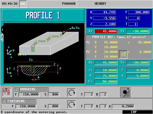 Programming example Step 2 profile milling P R O G Save
