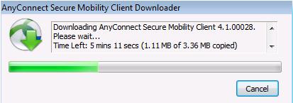 e. The AnyConnect Secure Mobility Client Downloader window counts down