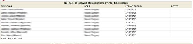 6.1 Generating Reports: Missing Time Records The Missing Time Records report provides a listing of any physicians in your assigned department/group that have not completed their time study.