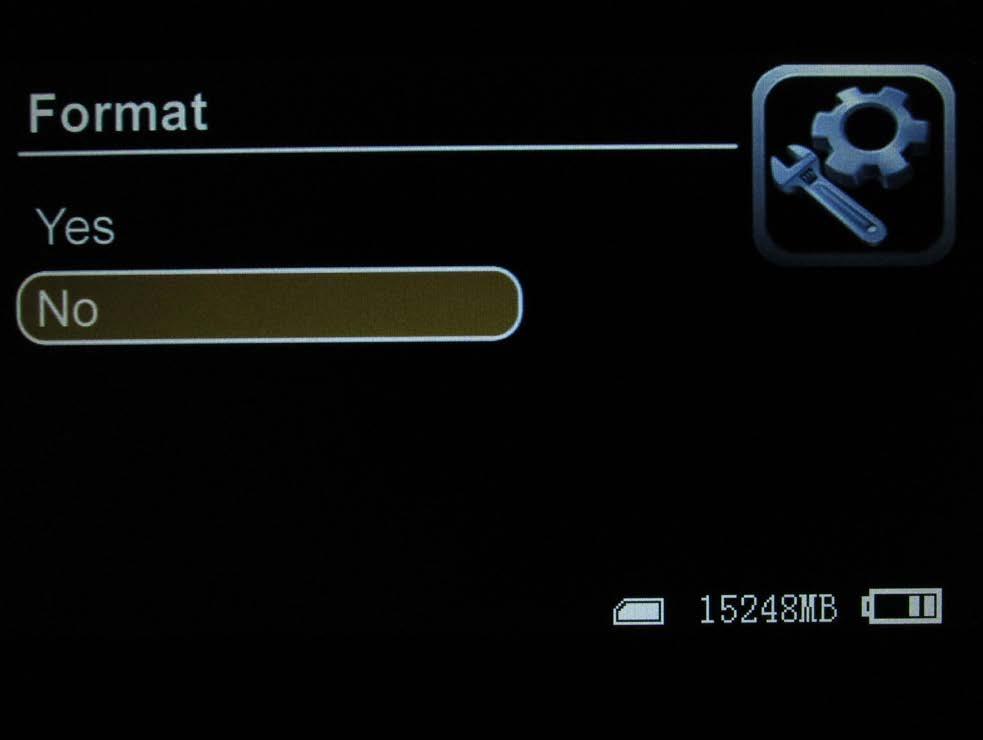 FORMAT A new SD card will usually work immediately with this DVR. If you are unsure, or wish to refresh a card, you can format it with this option. Highlight the FORMAT option. Press ENTER.