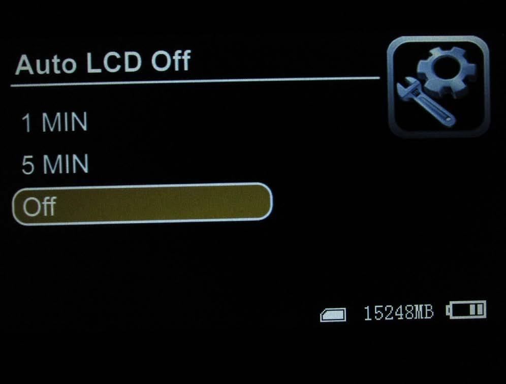 AUTO LCD OFF Highlight the AUTO LCD OFF option. Press ENTER.